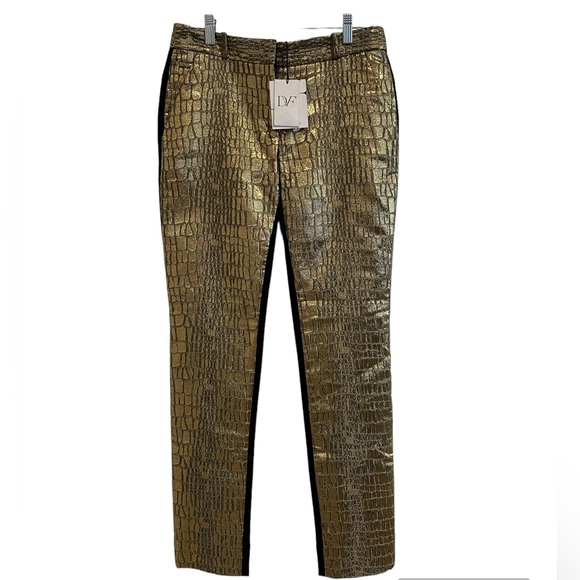 Diane Von Furstenberg Gold Embossed / Black Mary Metallic Pants Size 4 NWT - Picture 1 of 16